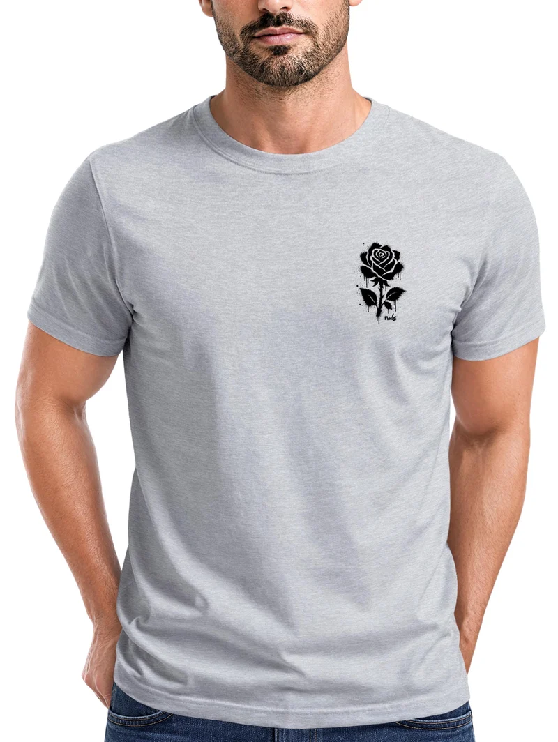Herren T-Shirt Frontprint - Logo Design Graffiti Rose - Baumwollshirt Männer Fashion Streetstyle Slim Fit