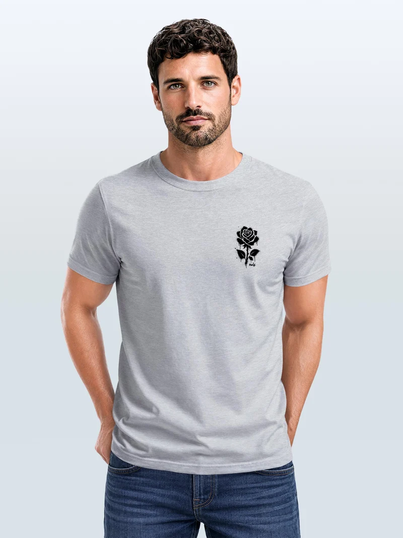 Herren T-Shirt Frontprint - Logo Design Graffiti Rose - Baumwollshirt Männer Fashion Streetstyle Slim Fit
