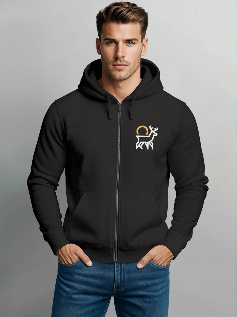 Herren Sweatjacke mit Kapuze Logo Wild Natur Aufdruck Zipjacke Zip-Hoodie Männer Fashion Streetstyle
