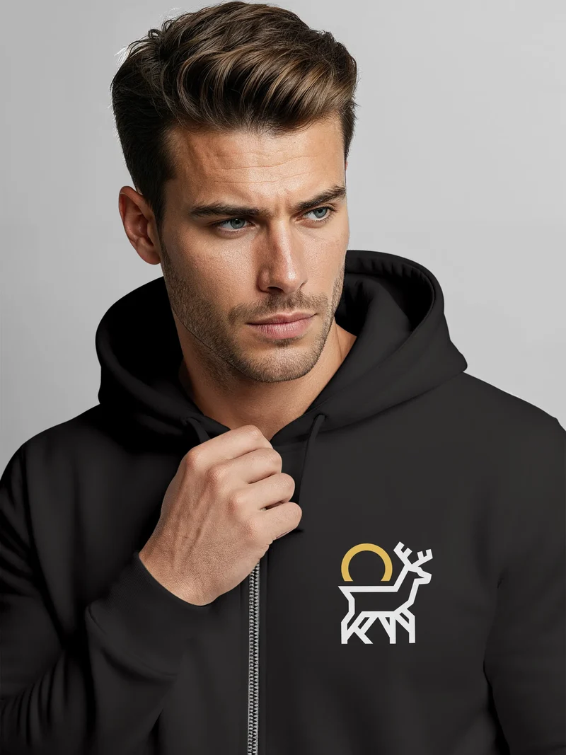 Herren Sweatjacke mit Kapuze Logo Wild Natur Aufdruck Zipjacke Zip-Hoodie Männer Fashion Streetstyle