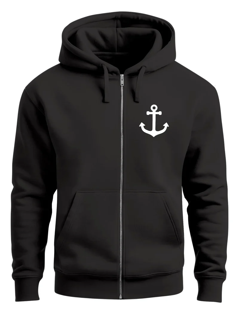 Herren Sweatjacke mit Kapuze Print Aufdruck Anker Zipjacke Zip-Hoodie Männer Fashion Maritim Streetstyle