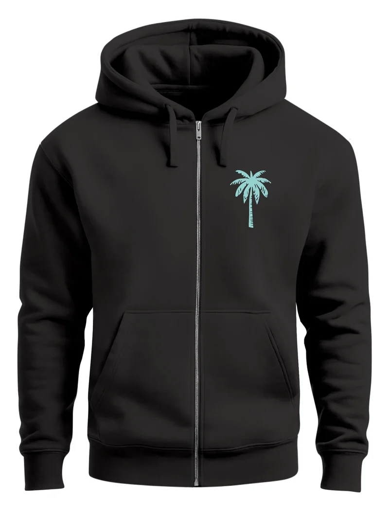 Herren Sweatjacke mit Kapuze Palmenlogo Travel Zipjacke Zip-Hoodie Männer Fashion Streetstyle
