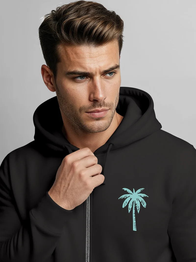 Herren Sweatjacke mit Kapuze Palmenlogo Travel Zipjacke Zip-Hoodie Männer Fashion Streetstyle