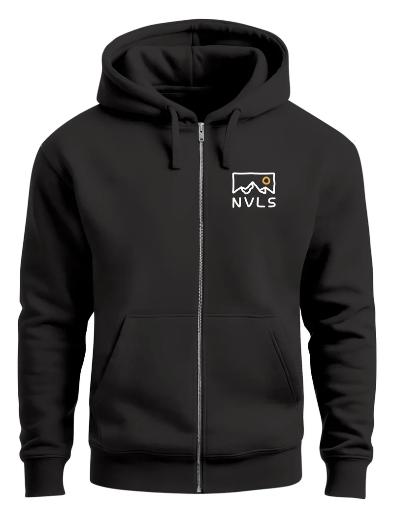 Herren Sweatjacke mit Kapuze und Brustlogo Mountain Nature Aufdruck Zipjacke Zip-Hoodie Outdoor Adventure Style