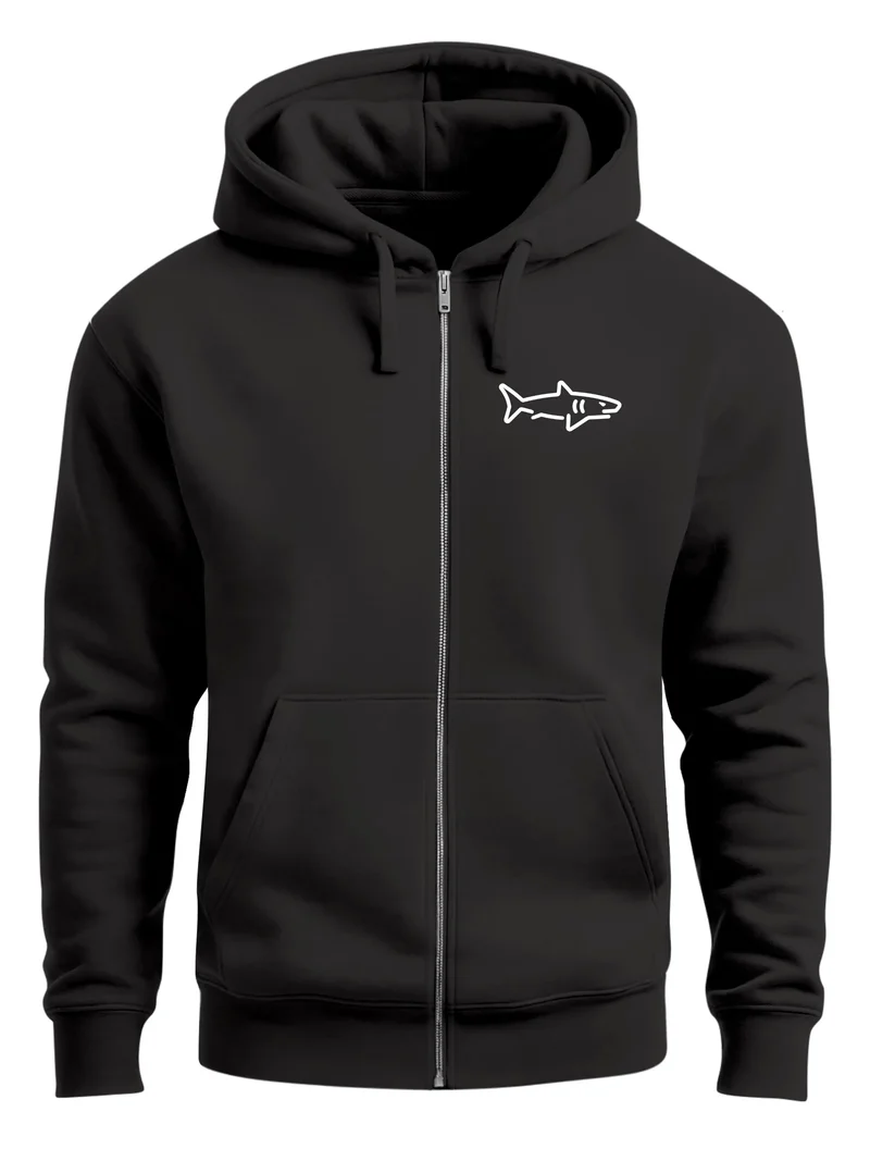 Herren Sweatjacke mit Kapuze Print Hai Aufdruck Fisch Motiv MAritim Zipjacke Männer Fashion Streetstyle