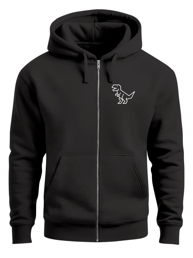 Herren Sweatjacke mit Kapuze Dino Print Dinosaurier T-Rex Logo Zipjacke Zip-Hoodie Männer Fashion Streetstyle