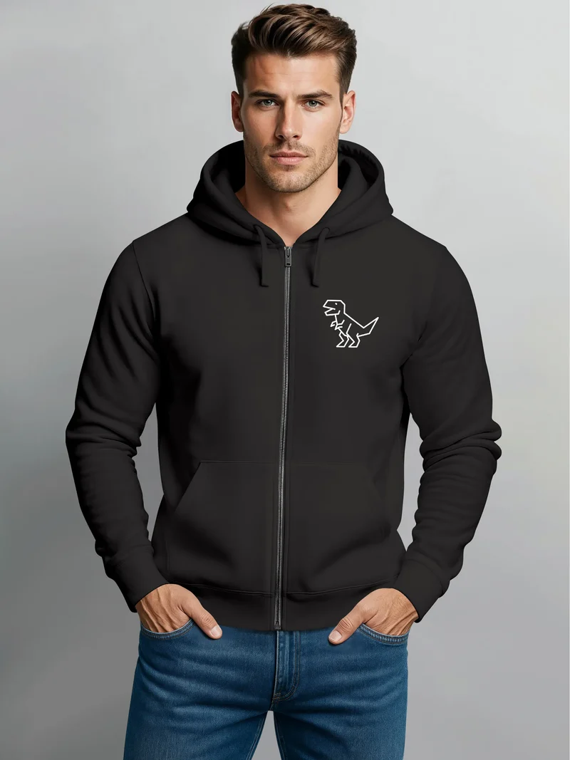 Herren Sweatjacke mit Kapuze Dino Print Dinosaurier T-Rex Logo Zipjacke Zip-Hoodie Männer Fashion Streetstyle