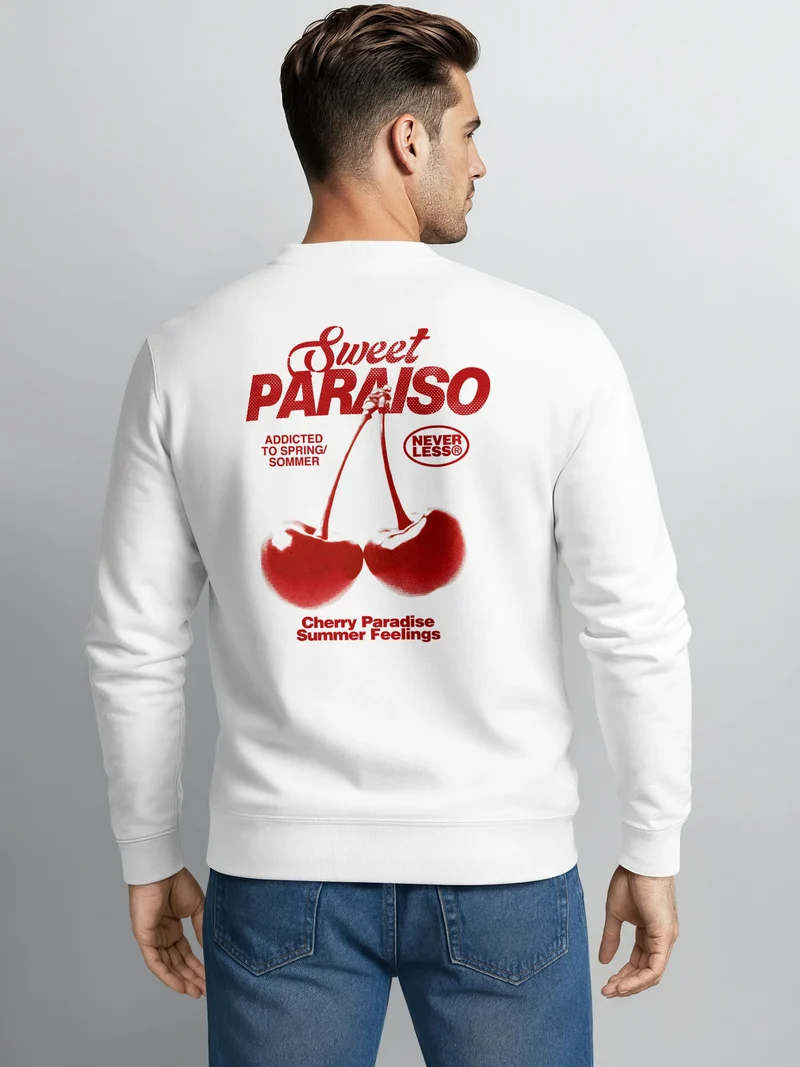Sweatshirt Herren Pullover mit Backprint Sweet Paraiso Kirschen Fashion Streetwear Retro Fruit Style