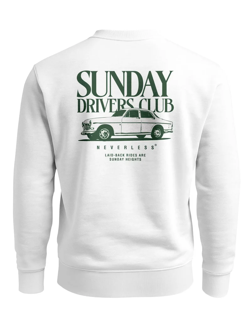 Sweatshirt Herren Pullover mit Backprint Sunday Drivers Club Auto Design mit Oldtimer Retro Streetwear Fashion