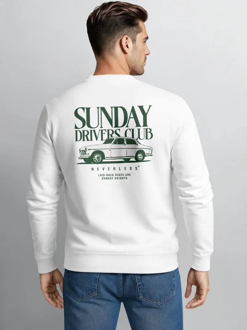 Sweatshirt Herren Pullover mit Backprint Sunday Drivers Club Auto Design mit Oldtimer Retro Streetwear Fashion