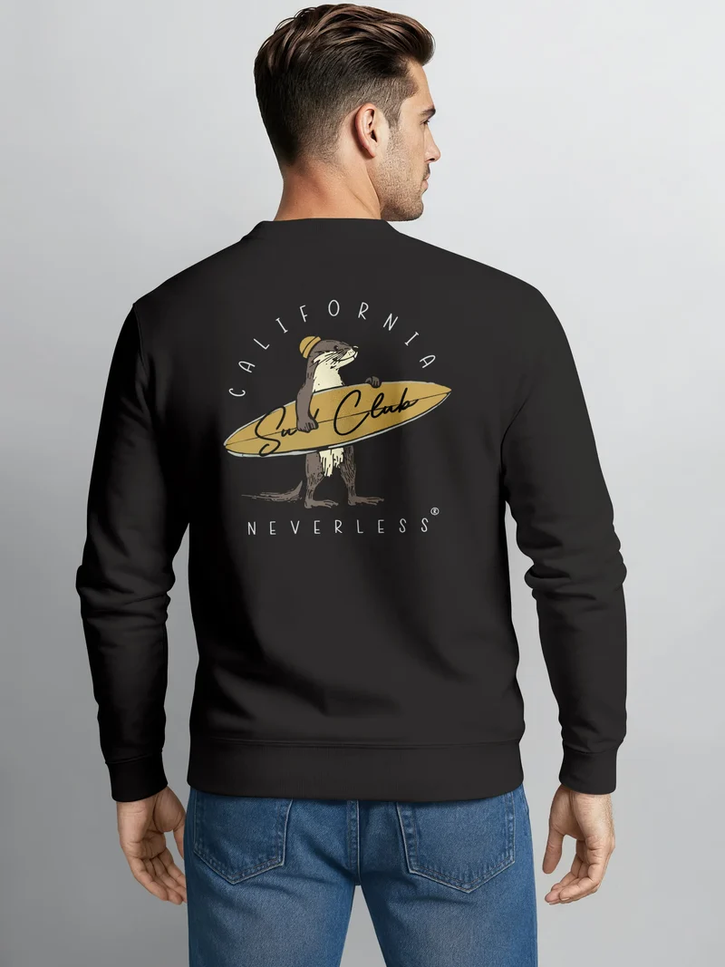 Sweatshirt Herren Pullover mit Backprint Surfer Motiv California Surf Club Fun Beach Style Fashion Streetwear