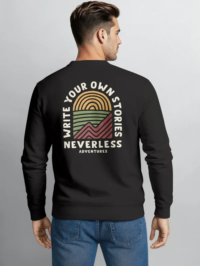 Sweatshirt Herren Pullover mit Outdoor Backprint mit Sonne und Bergen Adventure Style Fashion Streetwear