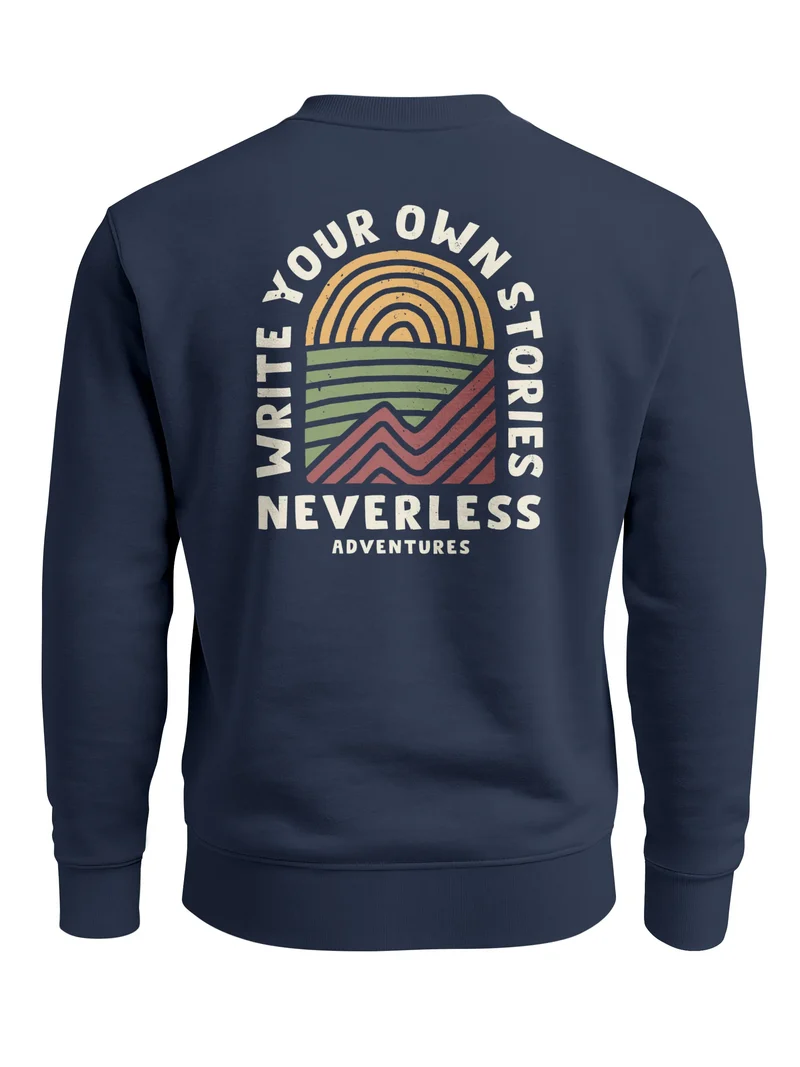 Sweatshirt Herren Pullover mit Outdoor Backprint mit Sonne und Bergen Adventure Style Fashion Streetwear