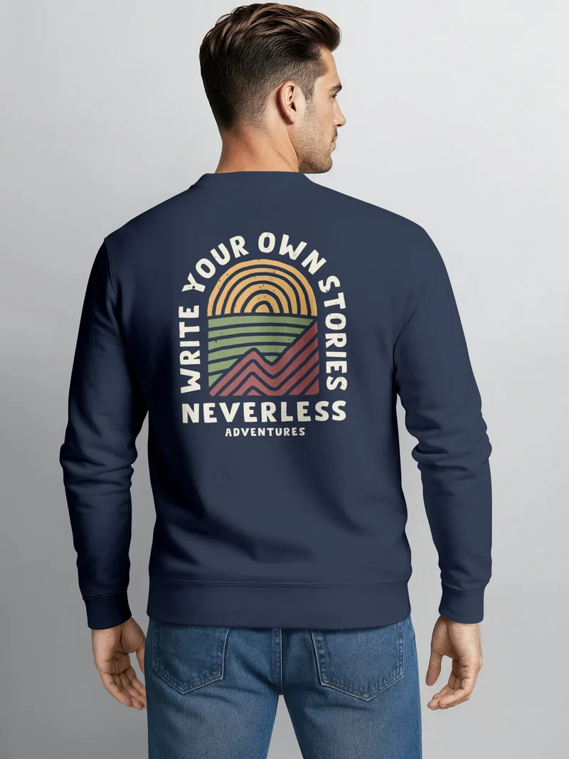 Sweatshirt Herren Pullover mit Outdoor Backprint mit Sonne und Bergen Adventure Style Fashion Streetwear