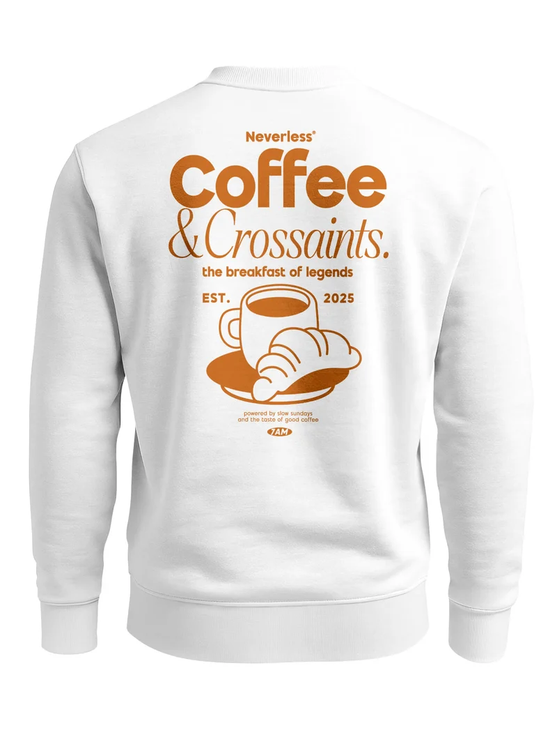 Sweatshirt Herren Pullover mit Backprint Kaffee & Croissant Design Fashion Streetwear Retro Print