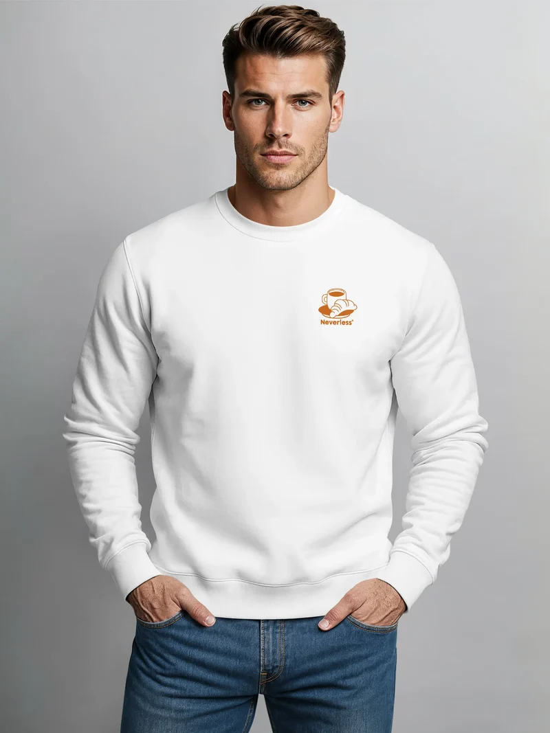 Sweatshirt Herren Pullover mit Backprint Kaffee & Croissant Design Fashion Streetwear Retro Print