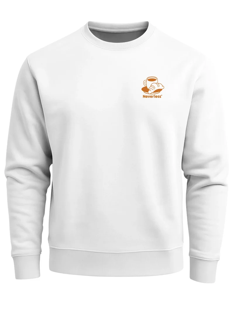 Sweatshirt Herren Pullover mit Backprint Kaffee & Croissant Design Fashion Streetwear Retro Print