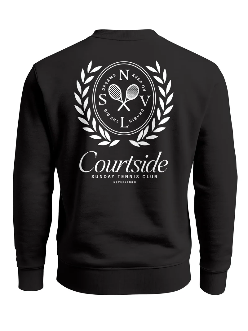 Sweatshirt Herren Pullover mit Backprint Courtside Tennis Club Rückendruck Fashion Streetwear