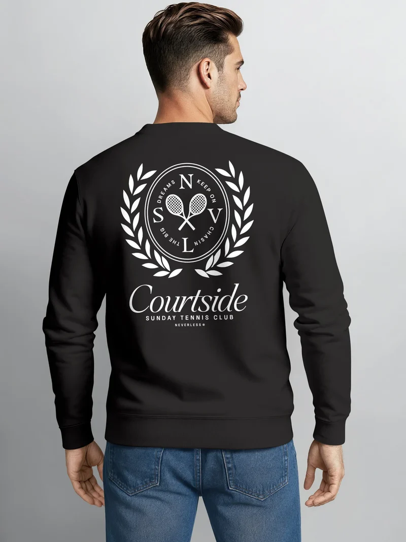 Sweatshirt Herren Pullover mit Backprint Courtside Tennis Club Rückendruck Fashion Streetwear