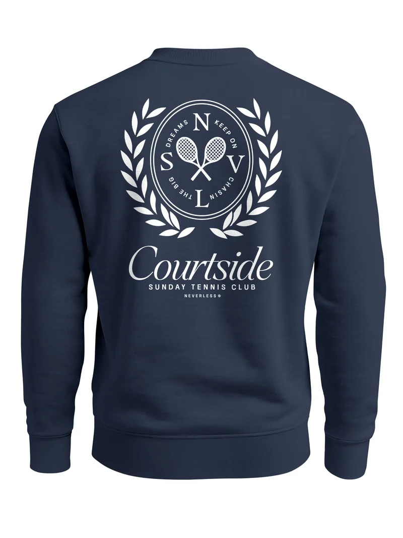 Sweatshirt Herren Pullover mit Backprint Courtside Tennis Club Rückendruck Fashion Streetwear