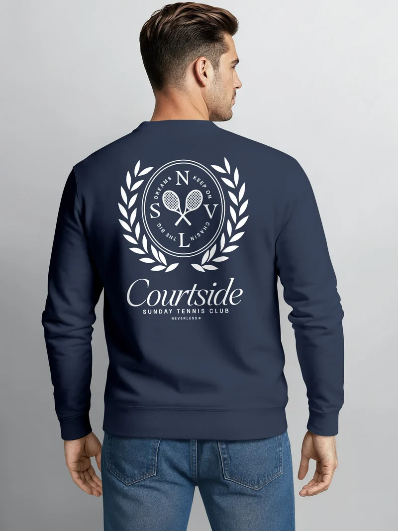 Sweatshirt Herren Pullover mit Backprint Courtside Tennis Club Rückendruck Fashion Streetwear