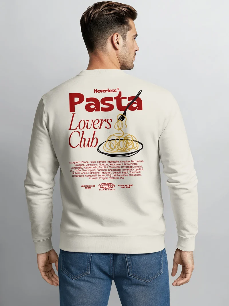 Sweatshirt Herren Pullover mit Backprint Pasta Lovers Club Spaghetti Design Food Retro Style Fashion Streetwear
