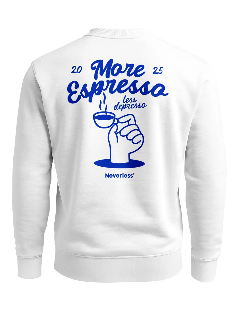 Sweatshirt Herren Pullover mit Backprint More Espresso Less Depresso Kaffeeliebhaber Pullover Fashion Streetwear