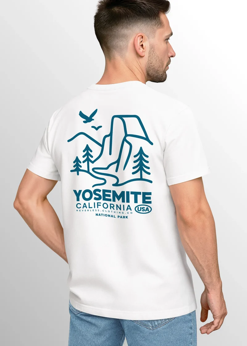 Backprint T-Shirt Herren Outdoor Illustration Grafik Kalifornien Yosemite Nationalpark Sommer Fashion Männer