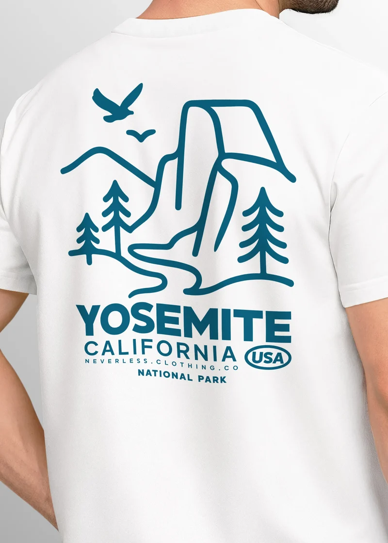 Backprint T-Shirt Herren Outdoor Illustration Grafik Kalifornien Yosemite Nationalpark Sommer Fashion Männer
