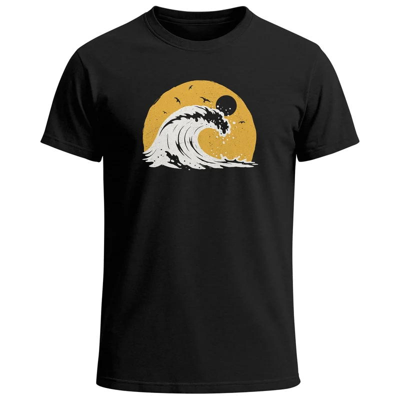 Herren T-Shirt Frontprint Welle Printshirt Maritim Meer Surfing Grafik Sommer Fashion Streetstyle