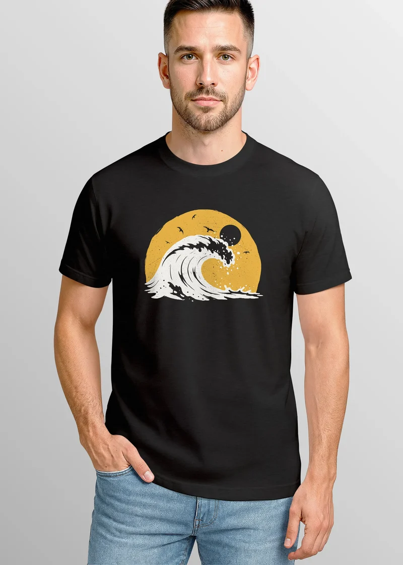 Herren T-Shirt Frontprint Welle Printshirt Maritim Meer Surfing Grafik Sommer Fashion Streetstyle