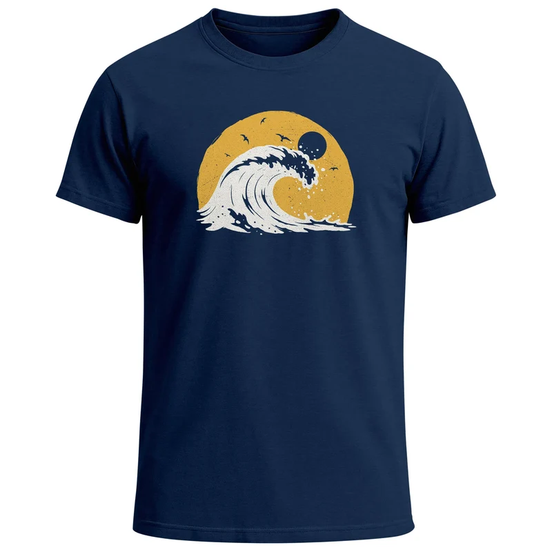 Herren T-Shirt Frontprint Welle Printshirt Maritim Meer Surfing Grafik Sommer Fashion Streetstyle