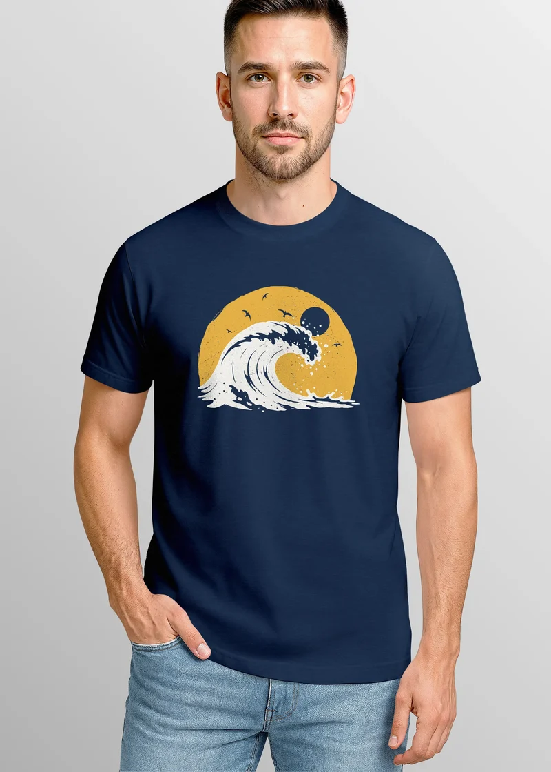 Herren T-Shirt Frontprint Welle Printshirt Maritim Meer Surfing Grafik Sommer Fashion Streetstyle