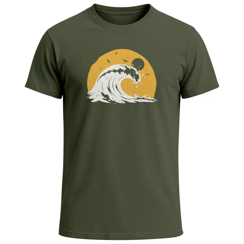 Herren T-Shirt Frontprint Welle Printshirt Maritim Meer Surfing Grafik Sommer Fashion Streetstyle