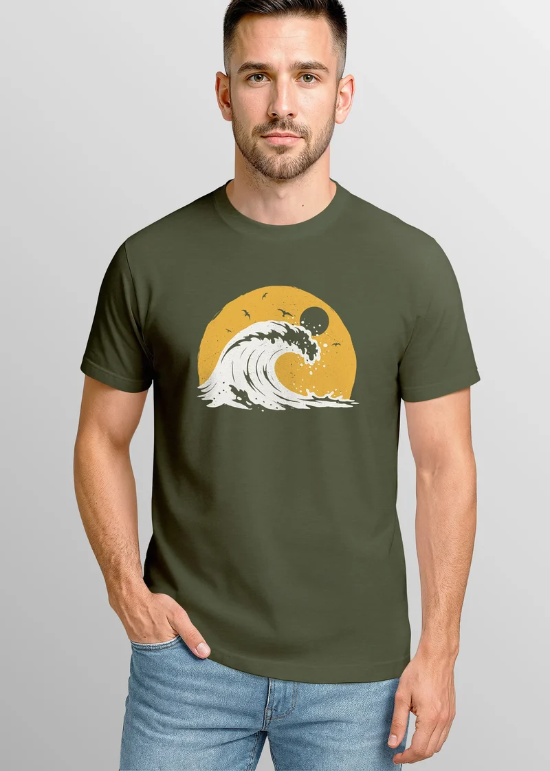 Herren T-Shirt Frontprint Welle Printshirt Maritim Meer Surfing Grafik Sommer Fashion Streetstyle