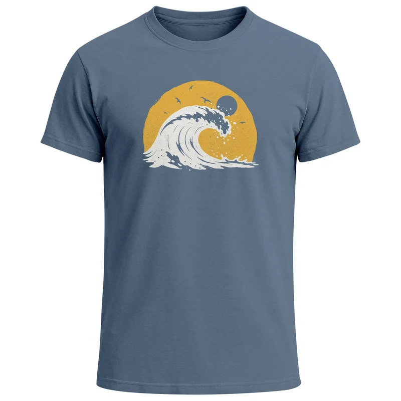 Herren T-Shirt Frontprint Welle Printshirt Maritim Meer Surfing Grafik Sommer Fashion Streetstyle