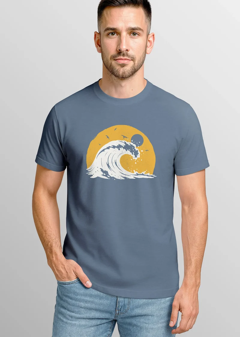 Herren T-Shirt Frontprint Welle Printshirt Maritim Meer Surfing Grafik Sommer Fashion Streetstyle