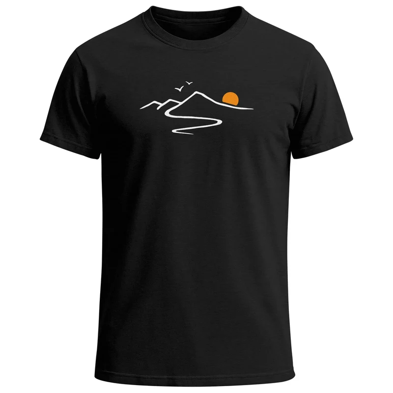 Herren T-Shirt Frontprint minimalistische Berg-Grafik Outdoor Fashion Streetstyle Prrintshirt Sommer