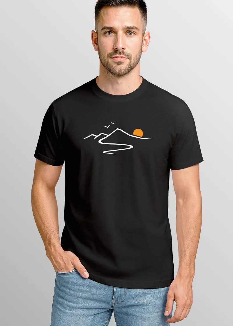 Herren T-Shirt Frontprint minimalistische Berg-Grafik Outdoor Fashion Streetstyle Prrintshirt Sommer