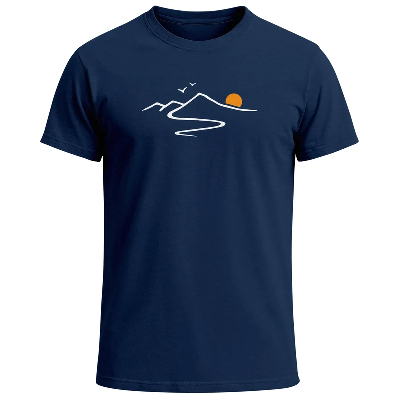 Herren T-Shirt Frontprint minimalistische Berg-Grafik Outdoor Fashion Streetstyle Prrintshirt Sommer