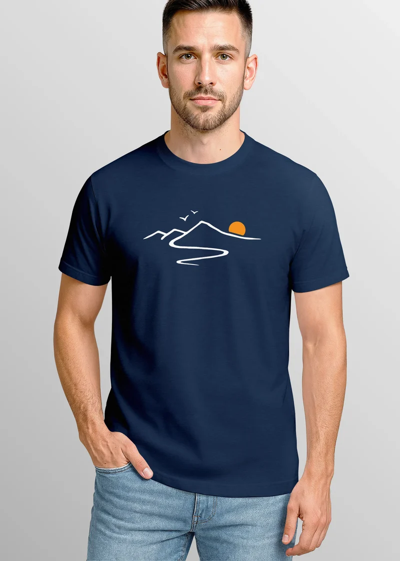 Herren T-Shirt Frontprint minimalistische Berg-Grafik Outdoor Fashion Streetstyle Prrintshirt Sommer