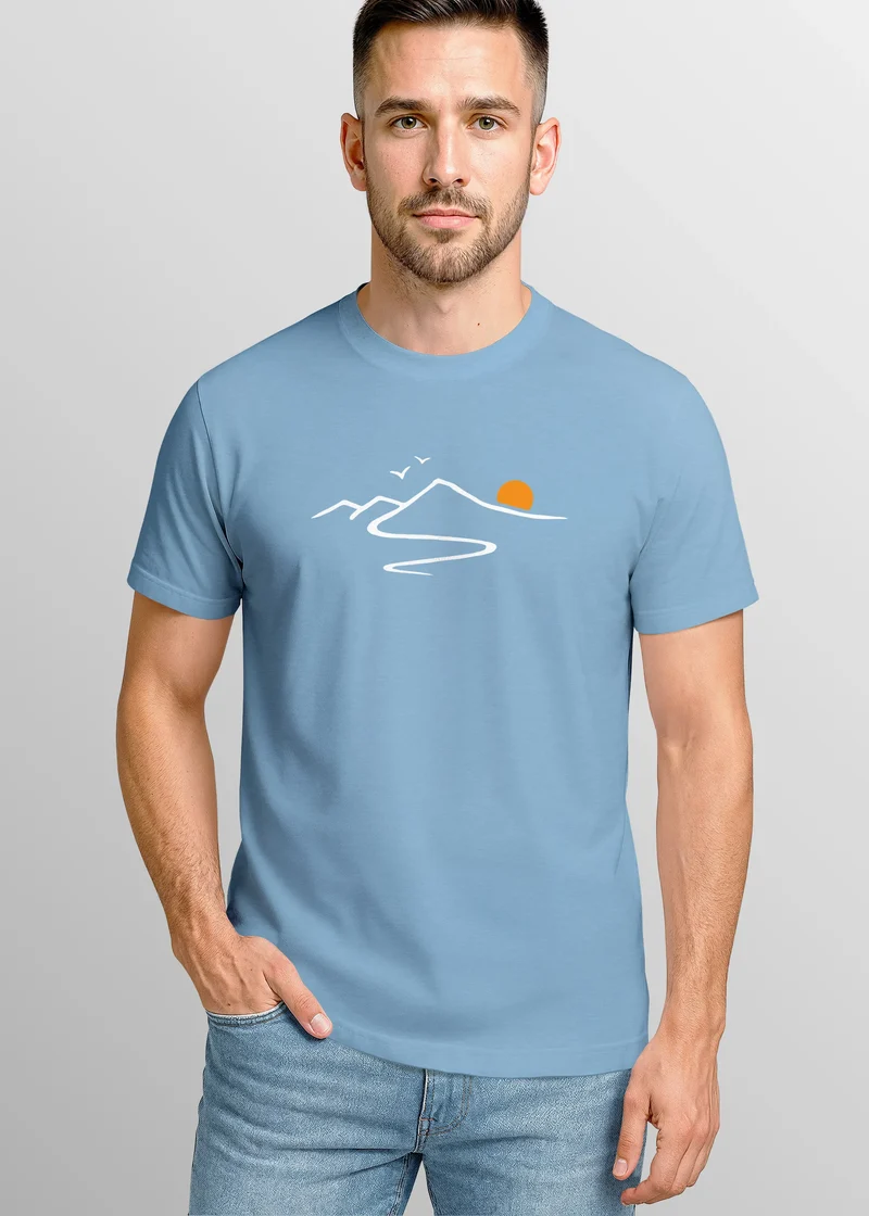 Herren T-Shirt Frontprint minimalistische Berg-Grafik Outdoor Fashion Streetstyle Prrintshirt Sommer