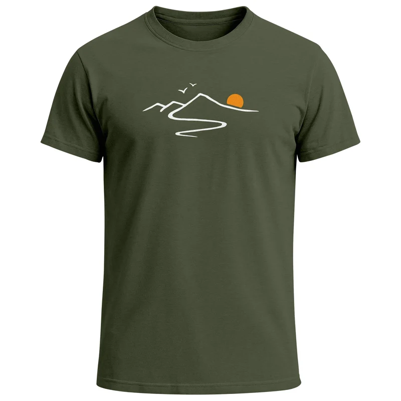 Herren T-Shirt Frontprint minimalistische Berg-Grafik Outdoor Fashion Streetstyle Prrintshirt Sommer