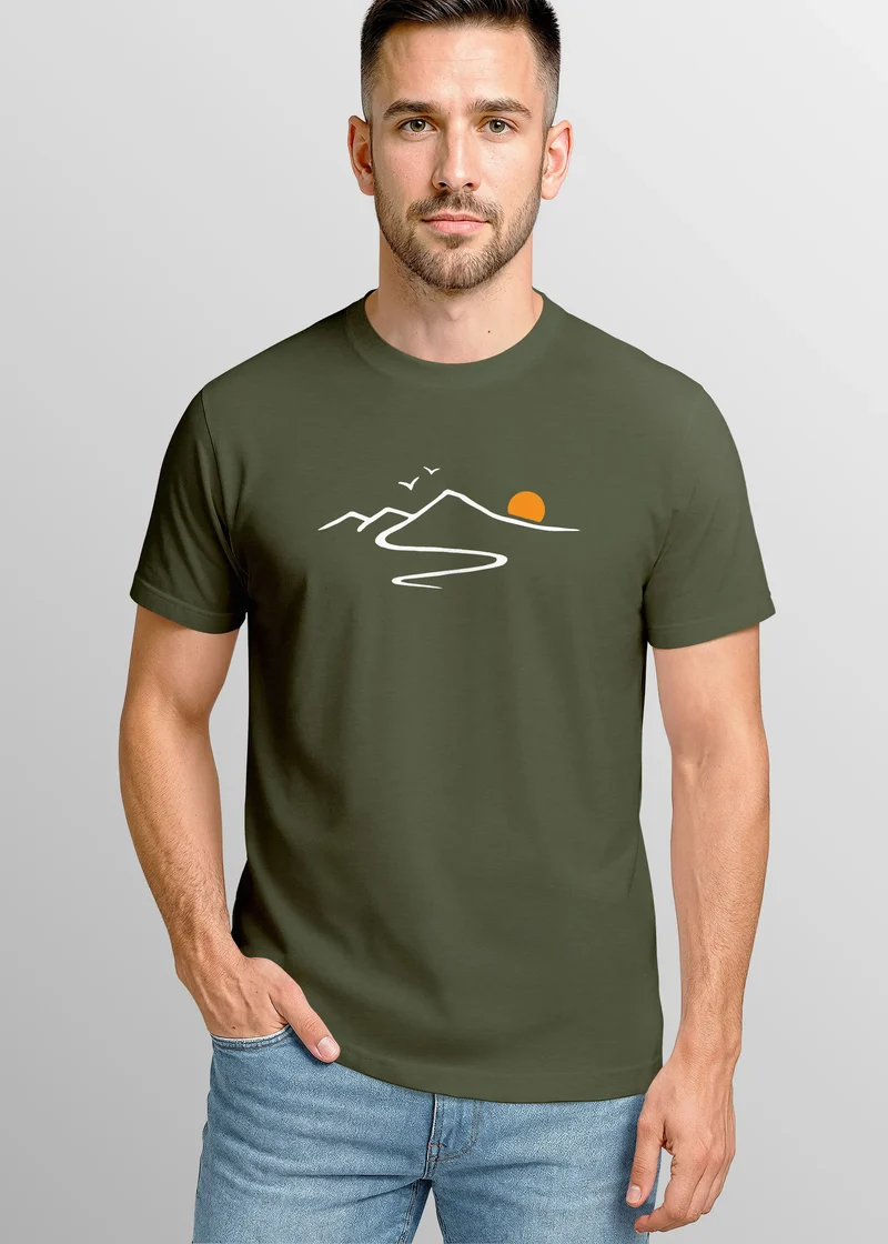 Herren T-Shirt Frontprint minimalistische Berg-Grafik Outdoor Fashion Streetstyle Prrintshirt Sommer