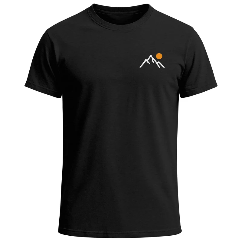 Herren T-Shirt mit Bergmotiv | Minimalistisches Outdoor Grafikshirt mit Sonnen-Print Natur Logo | Kurzarmshirt Baumwolle Fashion Streetstyle