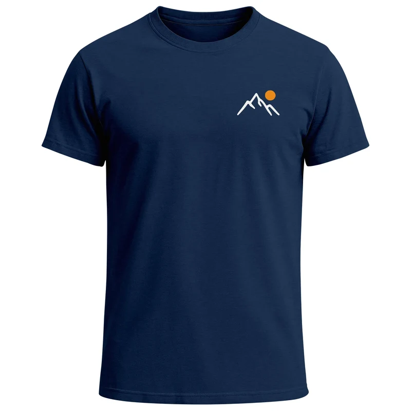 Herren T-Shirt mit Bergmotiv | Minimalistisches Outdoor Grafikshirt mit Sonnen-Print Natur Logo | Kurzarmshirt Baumwolle Fashion Streetstyle