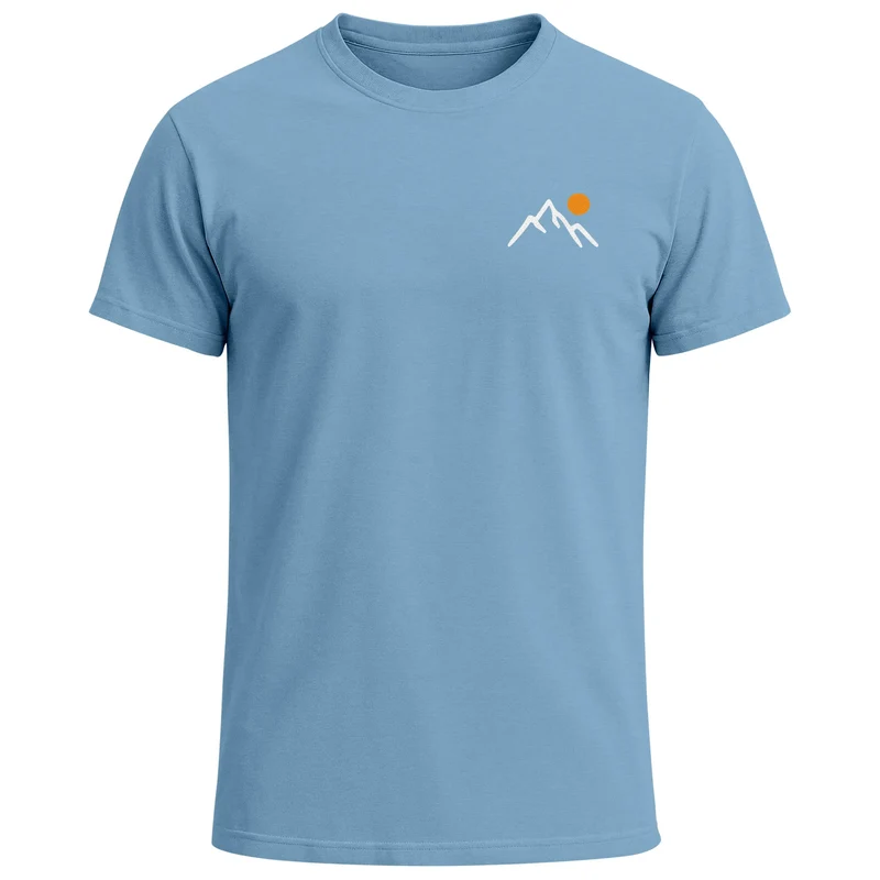 Herren T-Shirt mit Bergmotiv | Minimalistisches Outdoor Grafikshirt mit Sonnen-Print Natur Logo | Kurzarmshirt Baumwolle Fashion Streetstyle