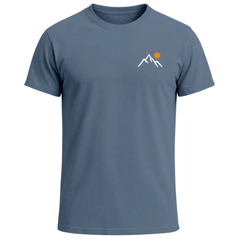 Herren T-Shirt mit Bergmotiv | Minimalistisches Outdoor Grafikshirt mit Sonnen-Print Natur Logo | Kurzarmshirt Baumwolle Fashion Streetstyle