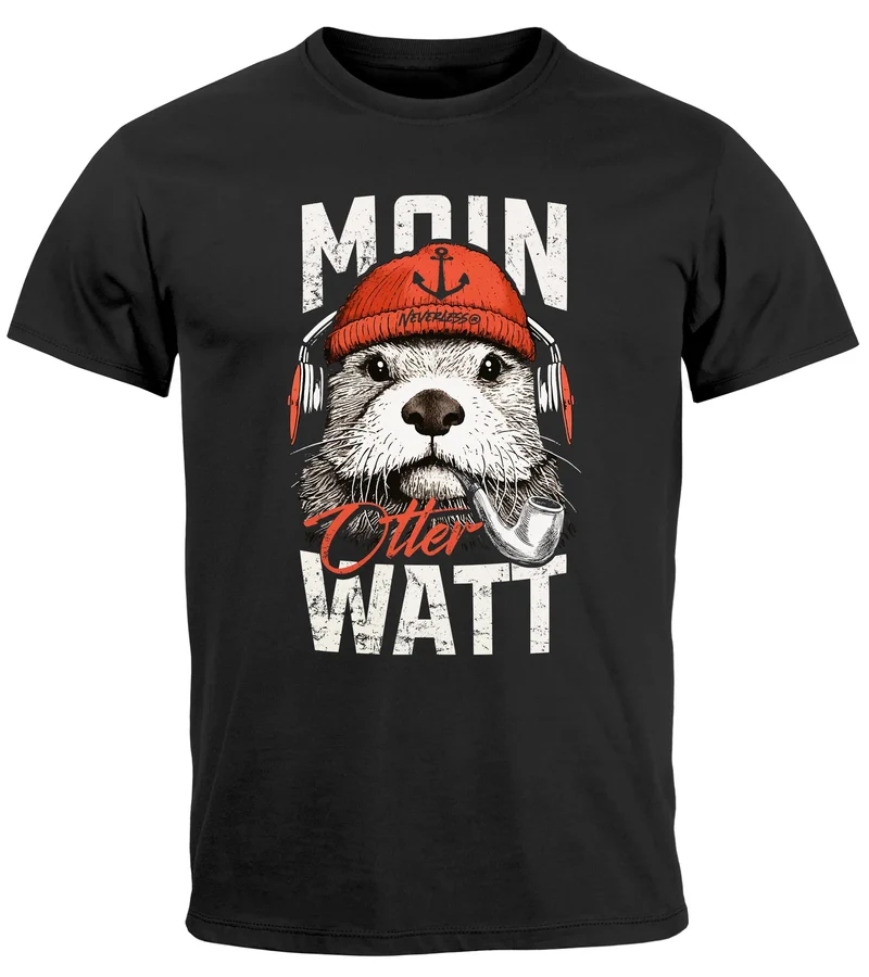 Herren T-Shirt Moin Grafik Otter Aufdruck Printshirt Norden Maritim Lustige Zitate Fashion Streetstyle