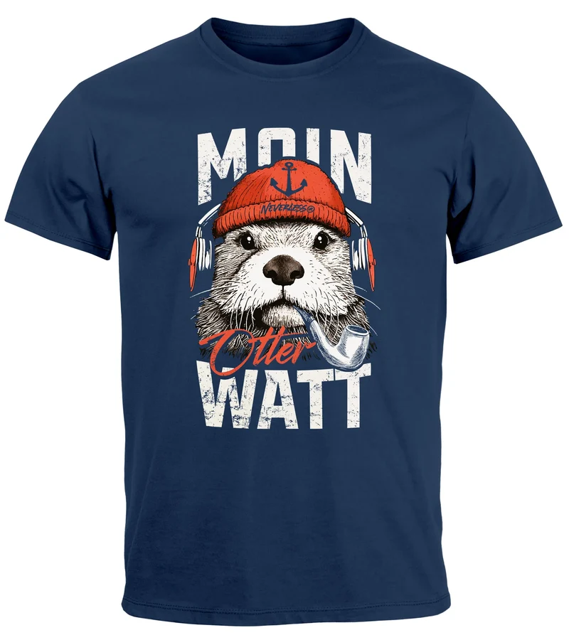 Herren T-Shirt Moin Grafik Otter Aufdruck Printshirt Norden Maritim Lustige Zitate Fashion Streetstyle